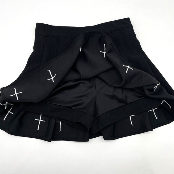 XMM Goth Cheer Black Stretch High Waisted Pleated Crosses Mini Skort S 12.5"x14" - Picture 11 of 16